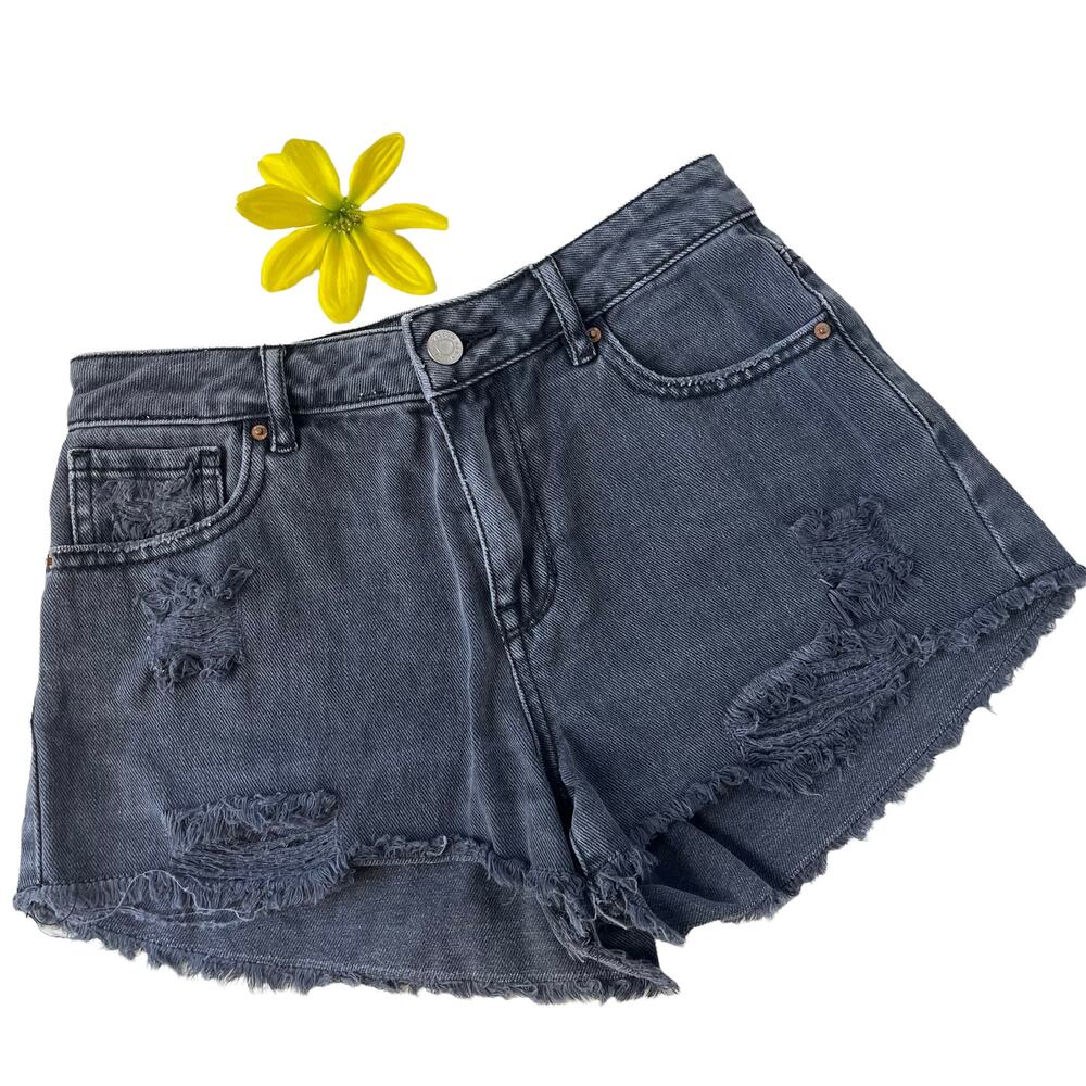 Pacsun Y2K Festival Distressed Denim Shorts 24 Gray Booty Grunge Raw Hem Indie